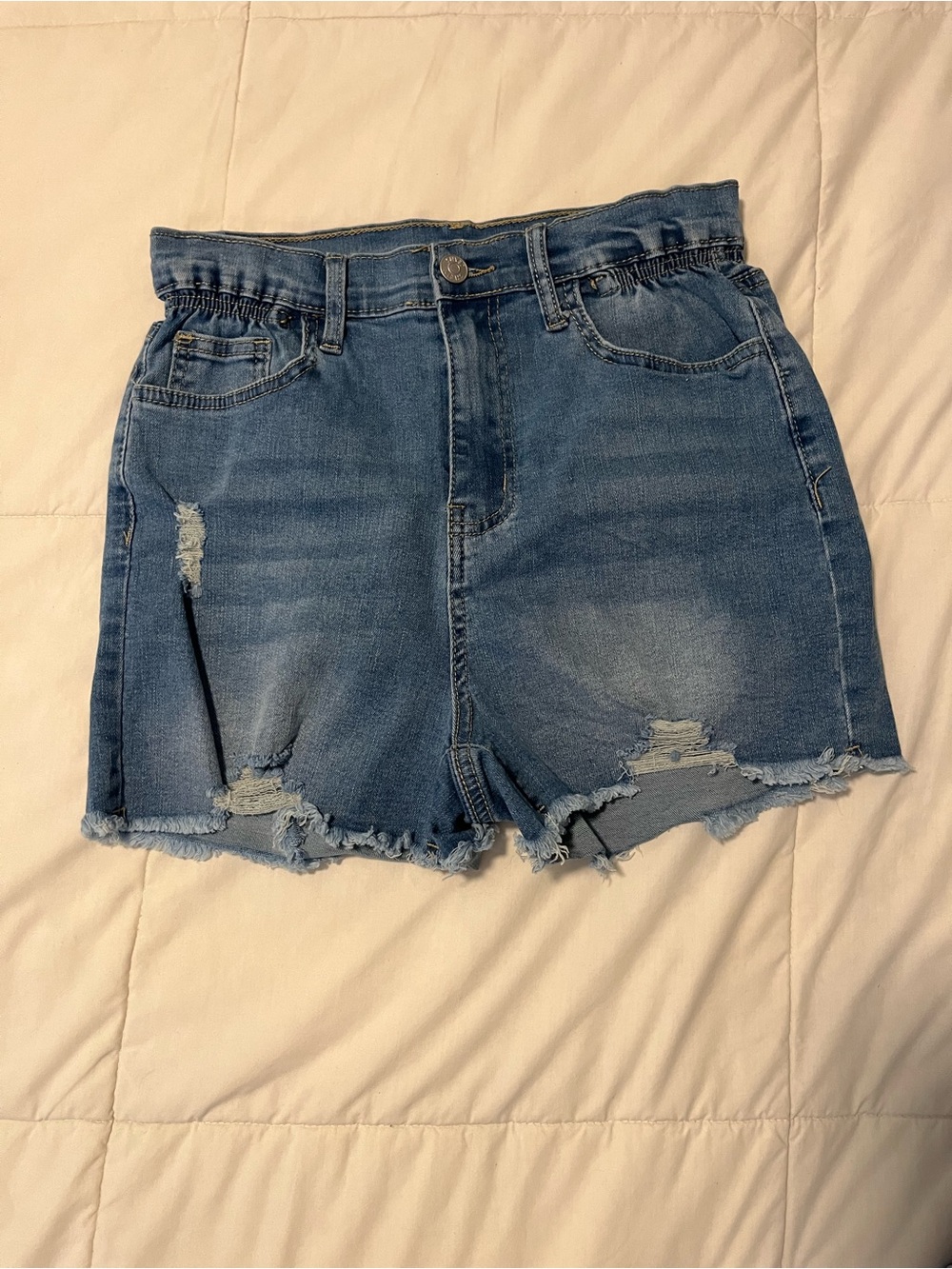 SHEIN Distressed Mid-Rise Blue Denim Shorts